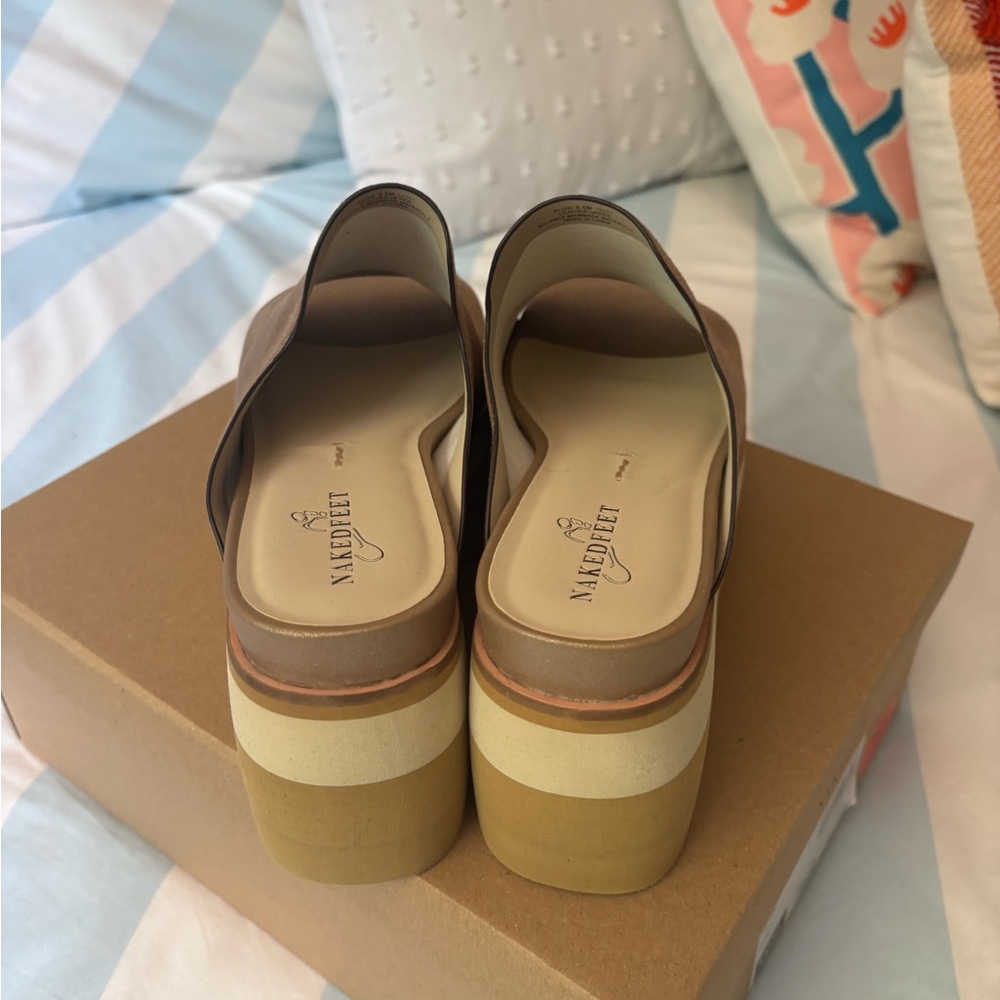Naked Feet Metallic Gold Platform Slide with Layered Tan Sole - Picture 7 of 11